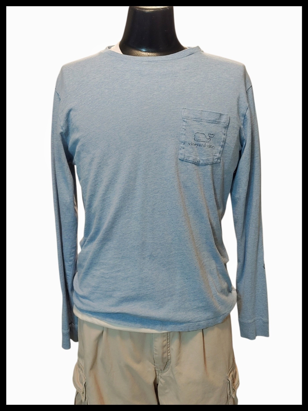 Vineyard Vines Whale Logo Long-Sleeve Pocket T-Shirt in Light Blue Medium